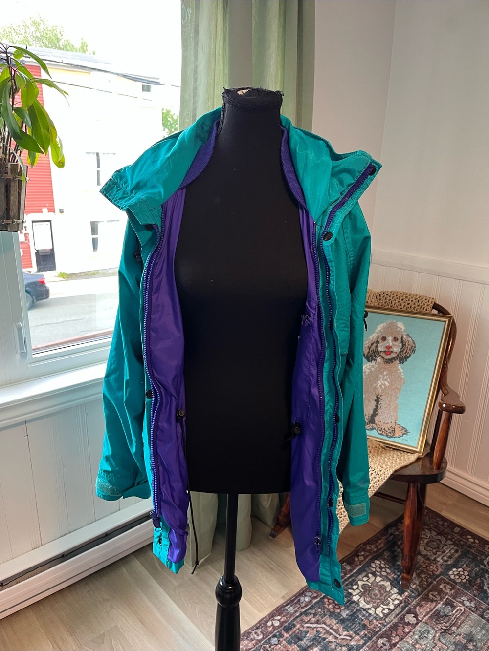 Women’s Vintage Jansport Teal Hooded Jacket Purple lining Comfy M